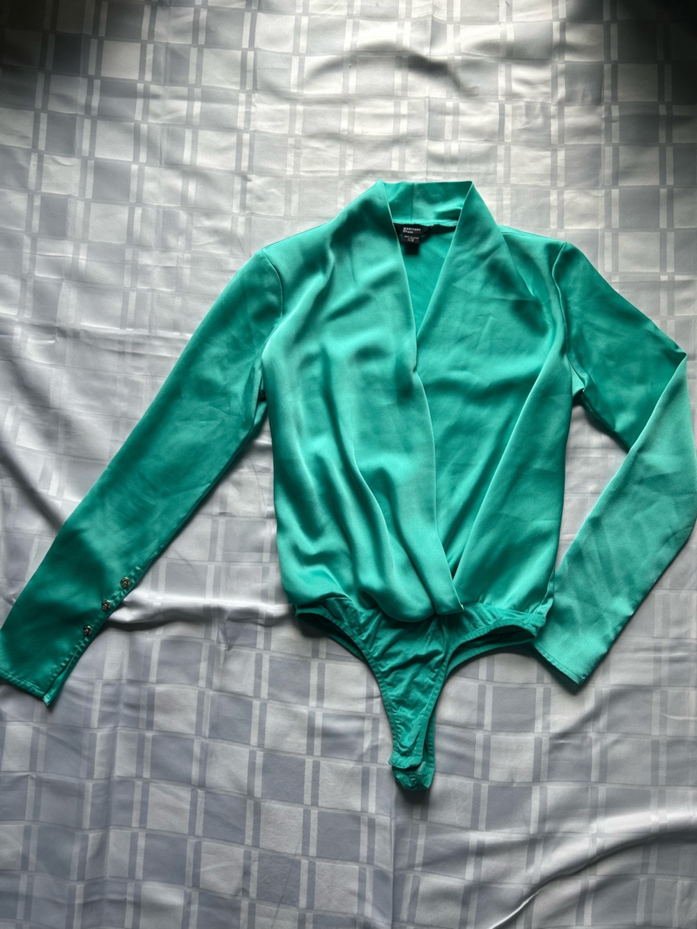 Marciano for Guess Teal Long Sleeve Wrap Top Satin Bodysuit